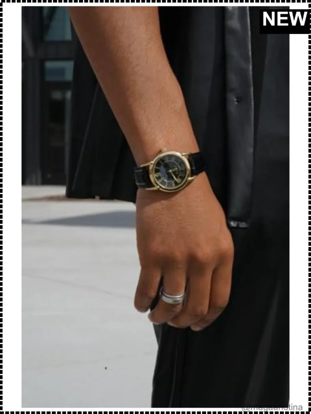 14K Gold Plated Vintage Moon Phase Leather Dress Watch Japanese Quartz